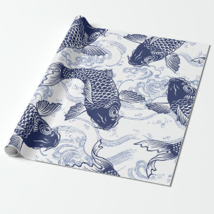 BLAU UND WEISS KOI FISH JAPANESISCHES Wrapping Pap Geschenkpapier