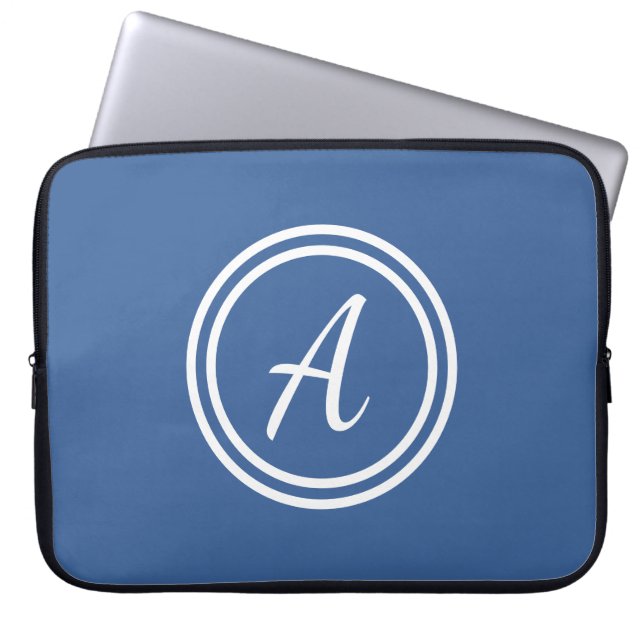 Blau und weiß, kundenspezifisch, monogramm, Laptop Laptopschutzhülle (Vorderseite)