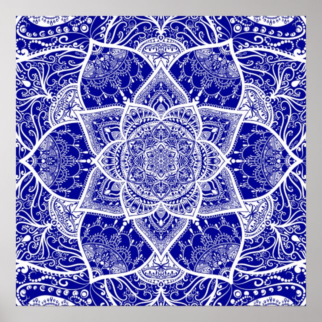 Blau und Weiß Mandala - Loergann - Sapphire Poster (Vorne)