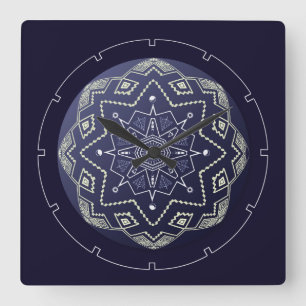 Blau und Weiß Mandala Wall Uhr