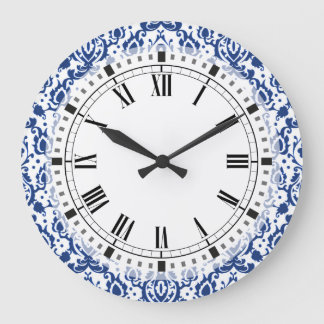 Blau und Weiß marokkanische Casbah Damask Große Wanduhr