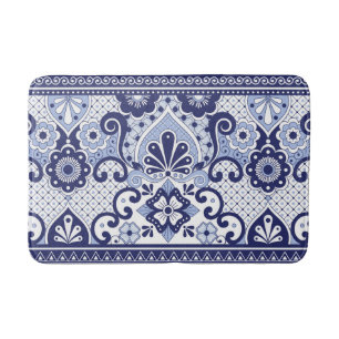 Blau und weiß mexikanische Talavera Folk Art Tile Badematte