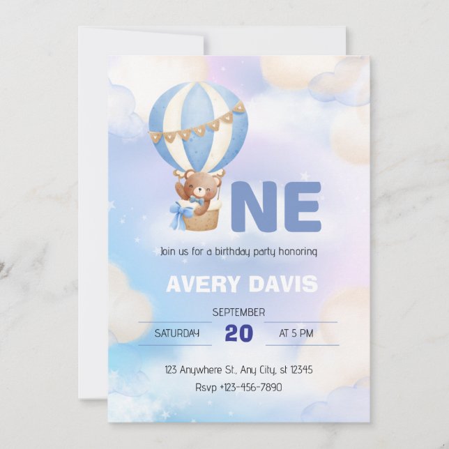 Blau und Weiß Minimalistisch Einladung (Vorderseite)