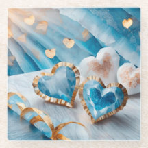 BLAU UND WEISS MIT GOLD GEARBEITETEN HERZEN