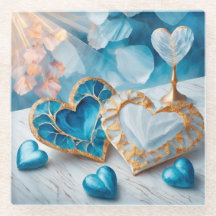 BLAU UND WEISS MIT GOLD GEARBEITETEN HERZEN