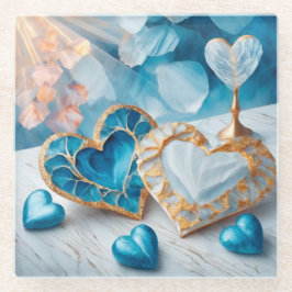 BLAU UND WEISS MIT GOLD GEARBEITETEN HERZEN GLASUNTERSETZER