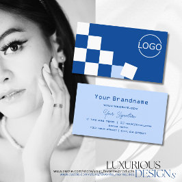Blau und Weiß mit Logo im Schachbrettmuster Visitenkarte