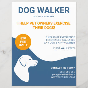 Blau und weiß mit Orange Dog Walker Template Flyer