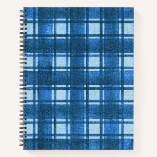 Blau und Weiß Moderne Denim Karierte Muster Notizbuch