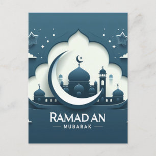 Blau und weiß Moderne Ramadan Mubarak Postkarte