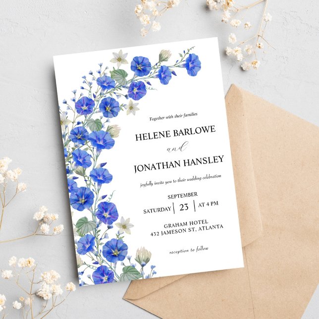 Blau und weiß Moderne Rustikale Hochzeit Einladung (Blue And White Modern Rustic Elegant Wedding Invitation)