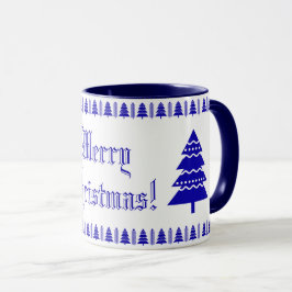 Blau und Weiß Moderne Weihnachtsbaumstämme Muster Tasse