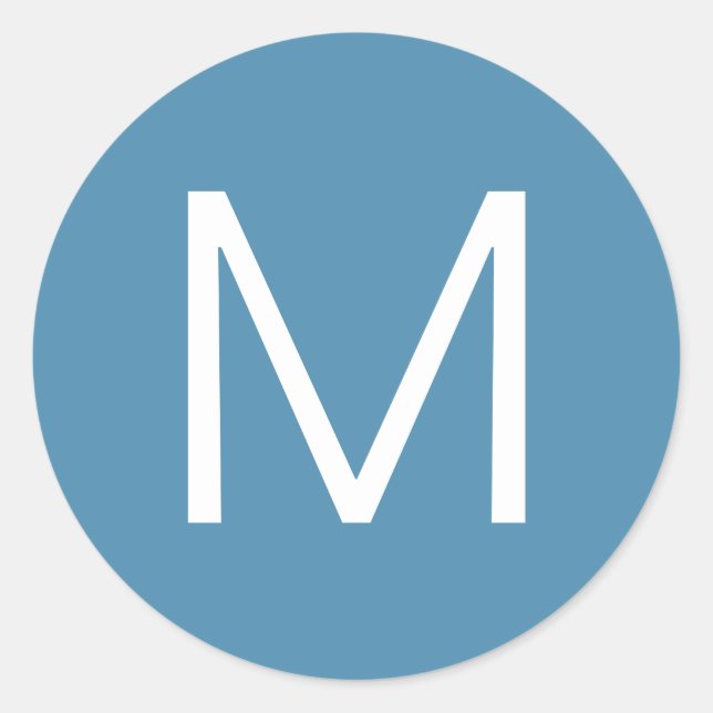 Blau und Weiß Moderner Minimalistischer Brief Runder Aufkleber (Vorderseite)