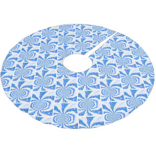 Blau und Weiß Modernes Fraktal Design Polyester Weihnachtsbaumdecke