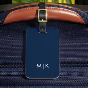 Blau und Weiß   Modernes Monogramm Gepäckanhänger