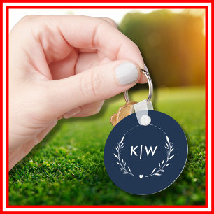 Blau und Weiß   Monogram für moderne Initials Schlüsselanhänger