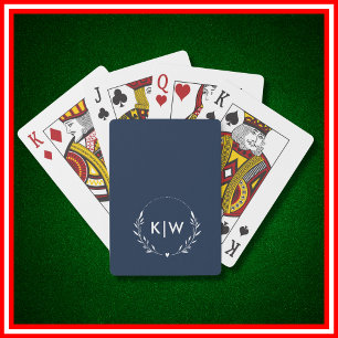 Blau und Weiß   Monogram für moderne Initials Spielkarten