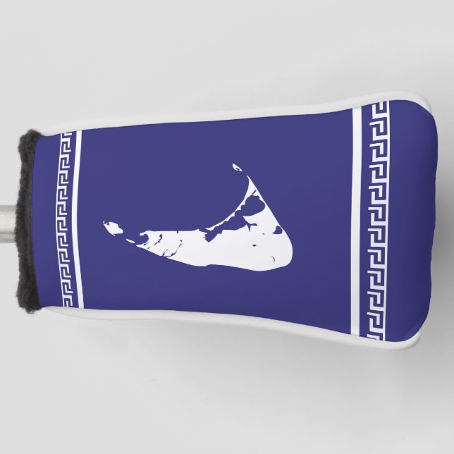 Blau und Weiß Nantucket Island Griechischer Schlüs Golf Headcover (Vorderseite)