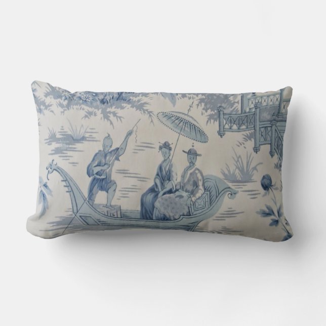 Blau und Weiß Orientale Chinoiserie Lendenkissen (Vorderseite)