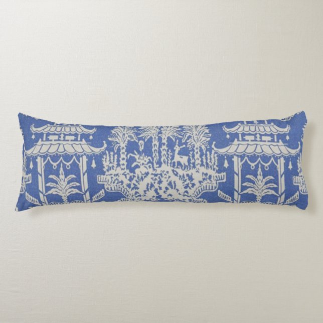 Blau und Weiß Orientale Chinoiserie Seitenschläferkissen (Vorderseite)