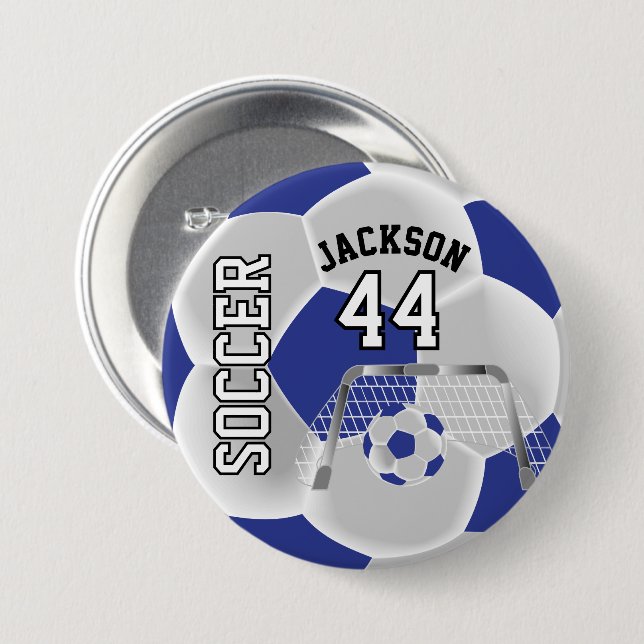 Blau und Weiß personalisieren Fußball Button (Vorne & Hinten)