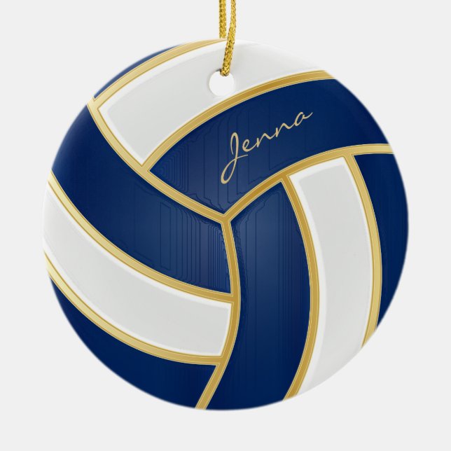 Blau und Weiß personalisieren Volleyball Keramik Ornament (Vorne)