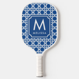 Blau und Weiß | Rattan | Monogramm Pickleball Schläger