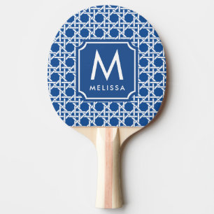 Blau und Weiß Rattan Monogramm Tischtennis Schläger