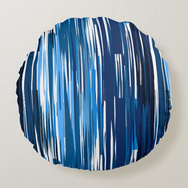 Blau und Weiß Rundes Kissen (Vorderseite)