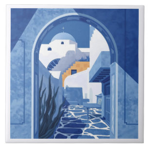 Blau und Weiß Santorini Mittelmeer Azulejo Fliese