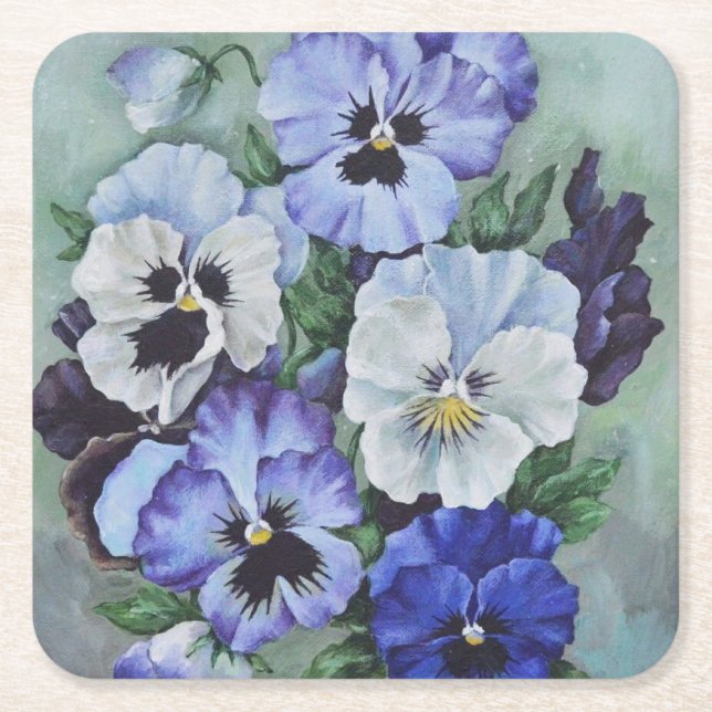 Blau und Weiß Stiefmütterchen Feine Kunst Rechteckiger Pappuntersetzer (Vorderseite)