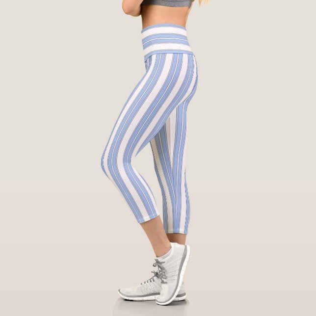 Blau und Weiß Streifen Capri Leggings (Links)