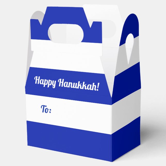 Blau und Weiß Streifen Custom Text Happy Hanukkah Geschenkschachtel (Geöffnet)