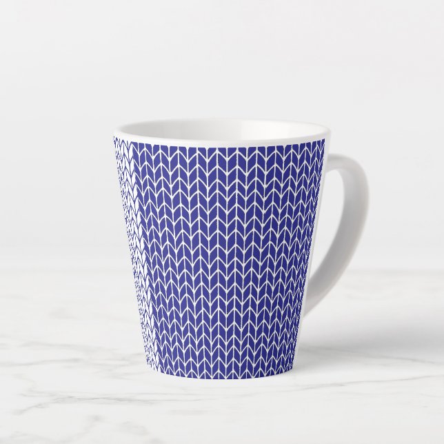 BLAU UND WEISS STRICK Latte Tasse (Rechte Ecke)