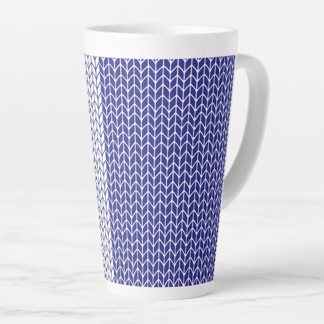 BLAU UND WEISS STRICK Tal Latte Tasse (Rechte Ecke)