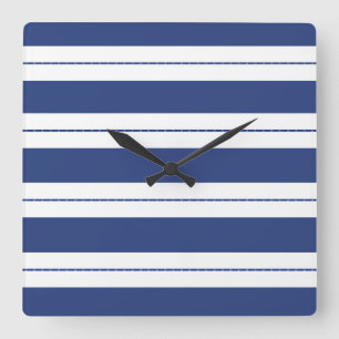 Blau und Weiß Striped Quadratische Wanduhr