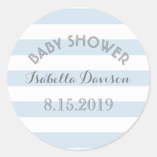 Blau und Weiß stripes Babypartyaufkleber Runder Aufkleber