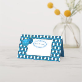 Blau und Weiß Thema Frohe Weihnachten Platzkarte