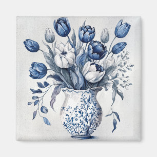 Blau und weiß Tulpenstil im Delft-Stil Magnet