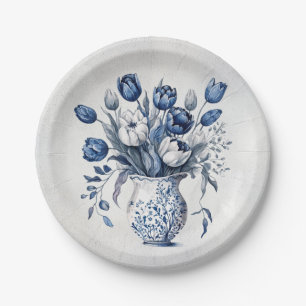 Blau und weiß Tulpenstil im Delft-Stil Pappteller