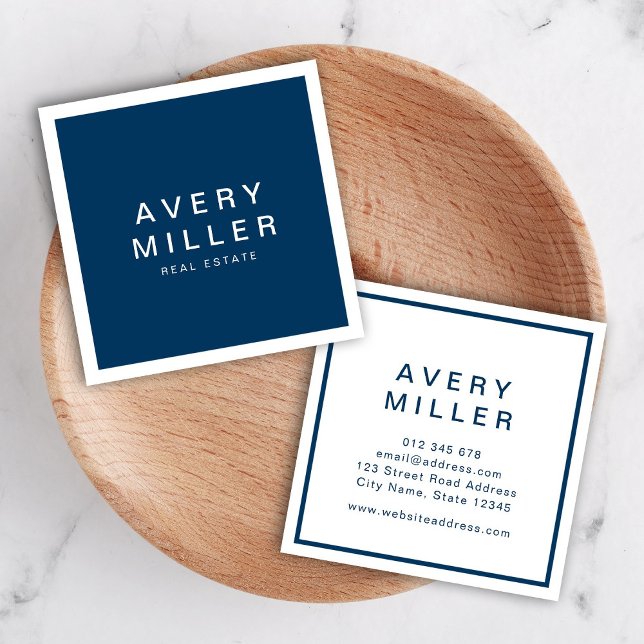 Blau und Weiß Unternehmen Modernes Beruflich Quadratische Visitenkarte (Von Creator hochgeladen)