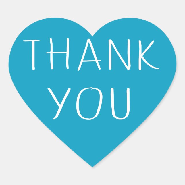 Blau und Weiß Vielen Dank Türkis Herzliche Liebe Herz-Aufkleber (Vorderseite)