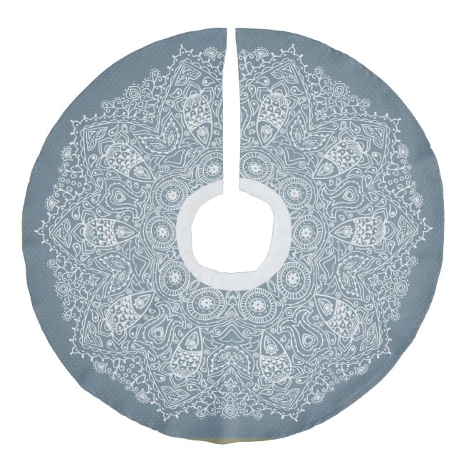 Blau und Weiß, Viktorianische Spitzen-Look Weihnac Leinenimitat Weihnachtsbaumdecke (Vorderseite)