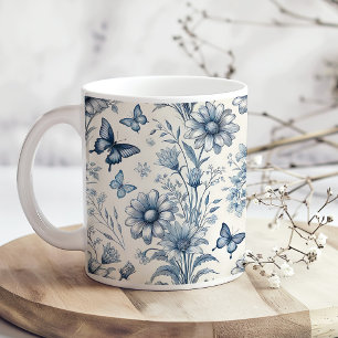 Blau und Weiß, Vintag Blüten und Schmetterlingskaf Kaffeetasse