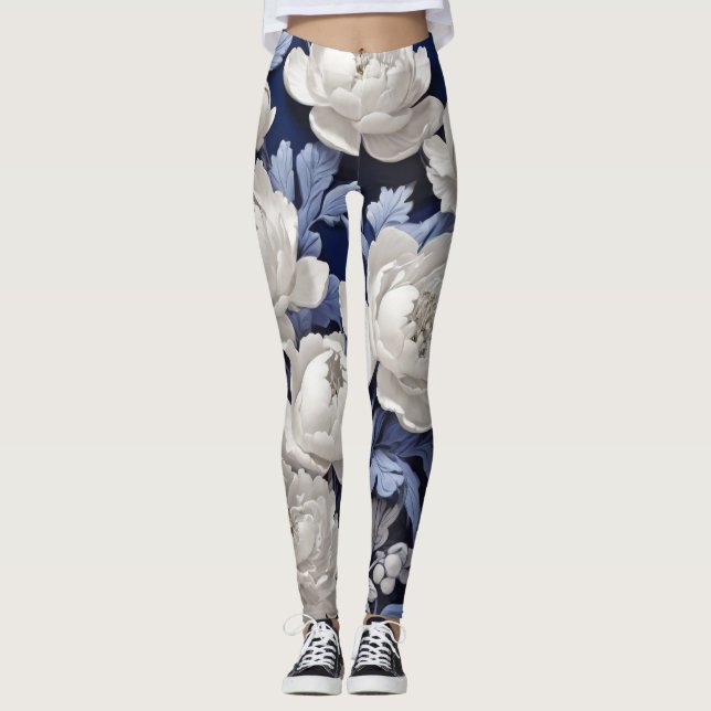 Blau und Weiß Vintag Leggings (Vorderseite)