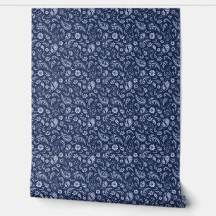 Blau und Weiß Vintag Paisley Druckmuster Tapete