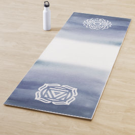 Blau und Weiß Wasserfarbe Krone & Root Chakra Yogamatte