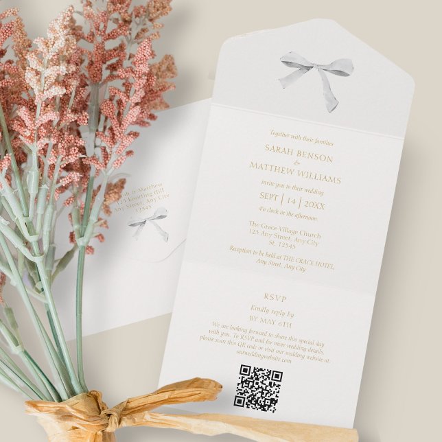 Blau und Weiß | White Ribbon Wedding OR All In One Einladung (Von Creator hochgeladen)