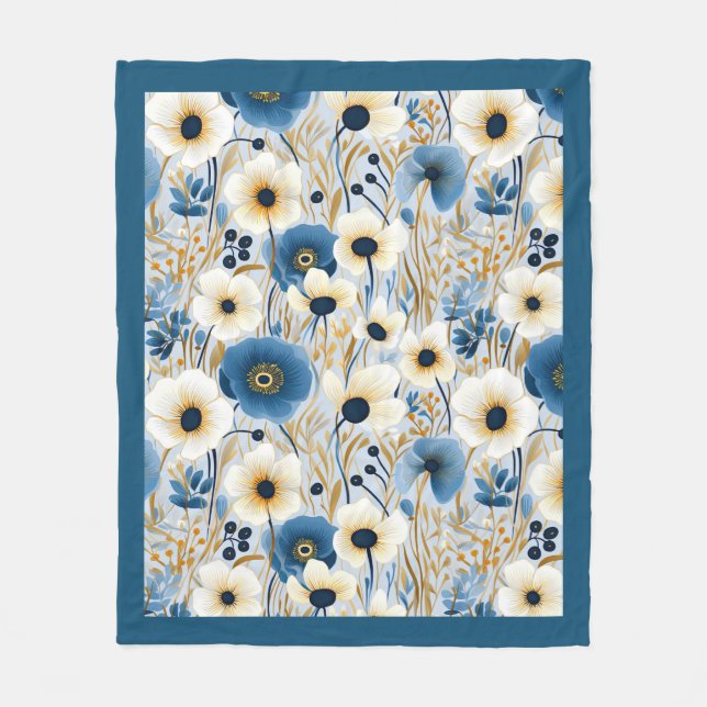 Blau und Weiß Wildblumen Fleece Blanket (Vorderseite)