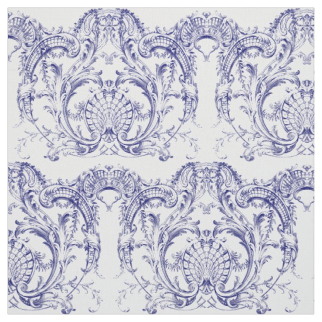 Blau- und Weißbarocke Rokoko-Muster Stoff (Muster)